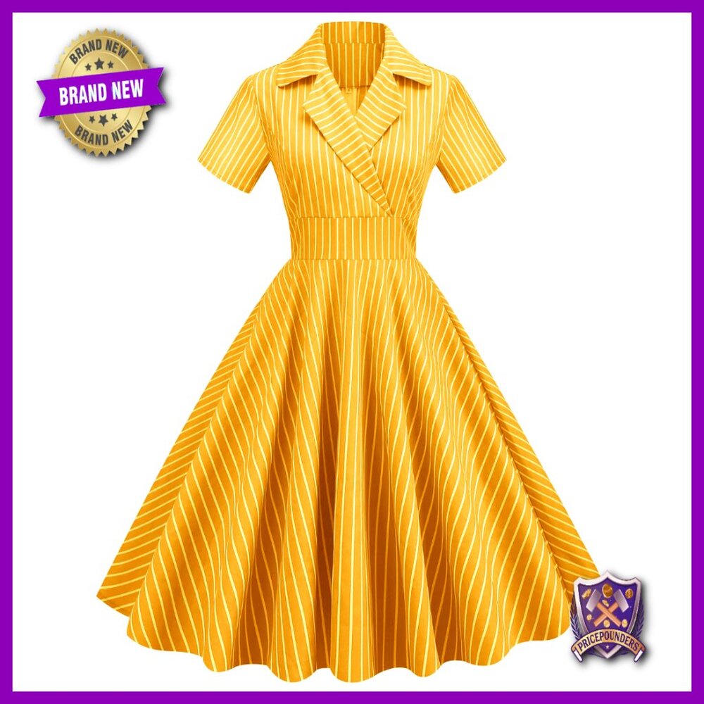 Vintage 1950s Notched Lapel Swing Dress Rockabilly Cocktail Office Party